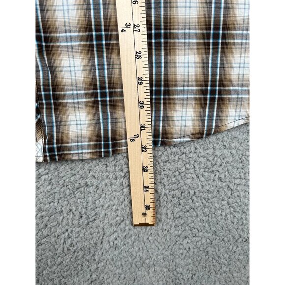 WRANGLER Wrancher S/S Western Style PLAID Pearl Snap Shirt 3XL Brown America USA - Picture 5 of 10